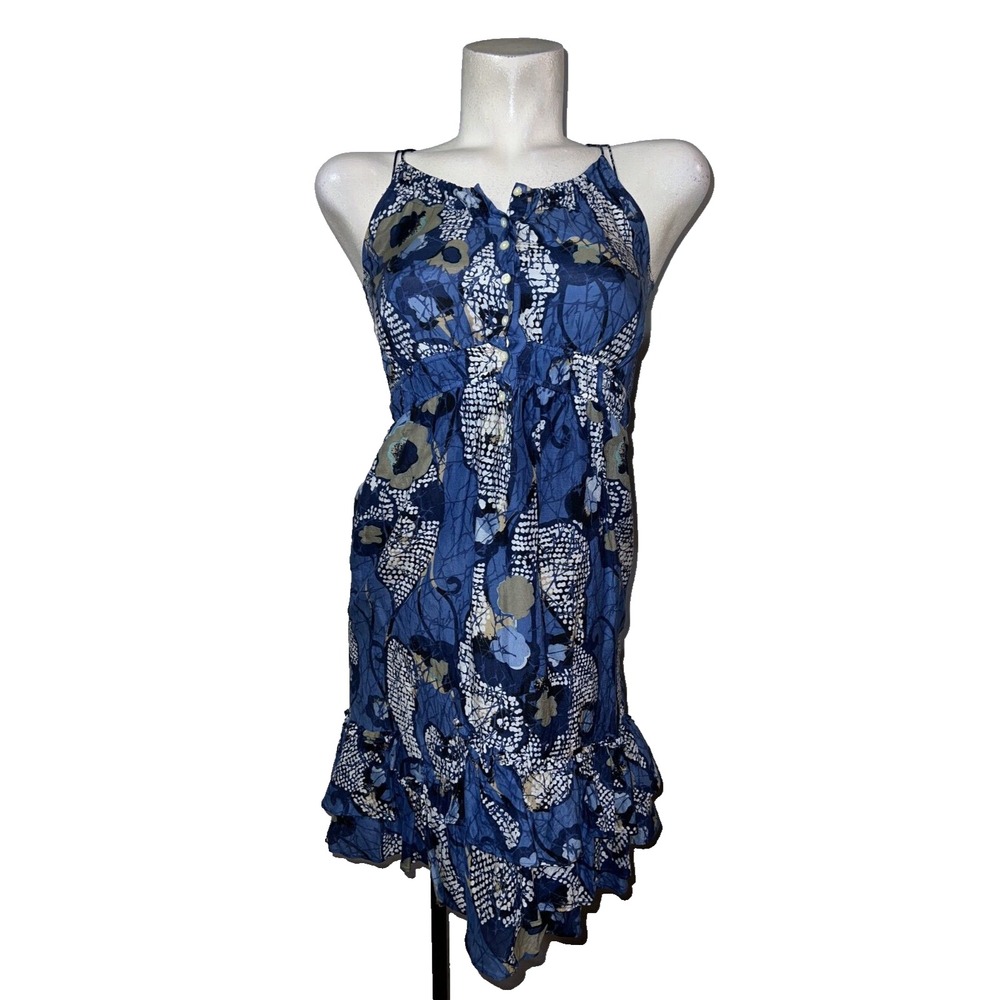 Banana Republic Blue Abstract Floral Cotton Ruffle Hem Mini Dress Size 0